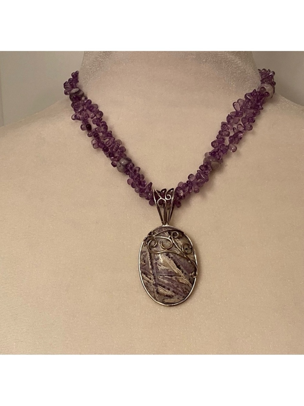 DTR JAY KING NECKLACE STERLING SILVER 925 2 STRAND AMETHYST GRAY AGATE PENDANT